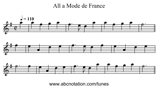 All a Mode de France - staff notation