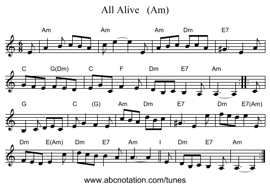 All Alive   (Am) - staff notation