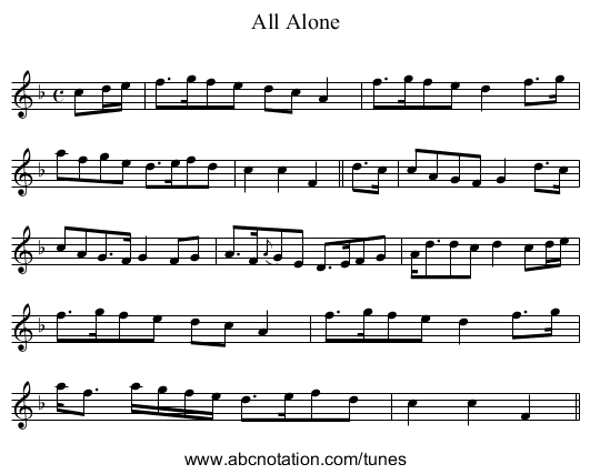 All Alone - staff notation