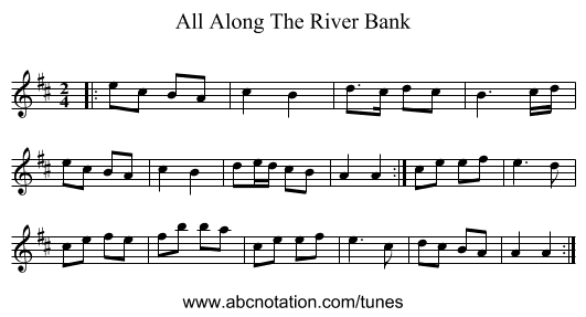 All Along The River Bank - staff notation