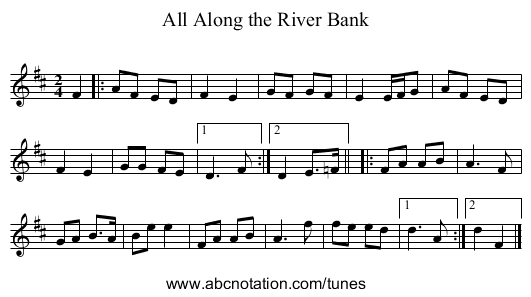 All Along the River Bank - staff notation