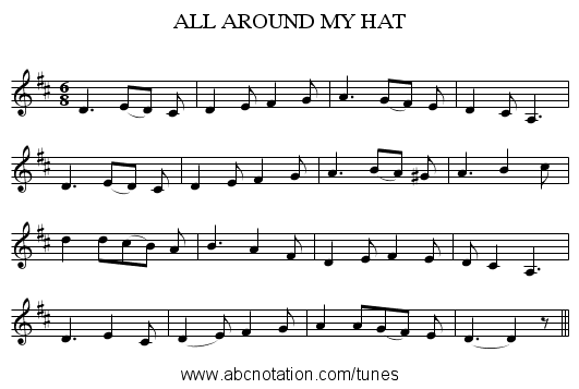 ALL AROUND MY HAT - staff notation