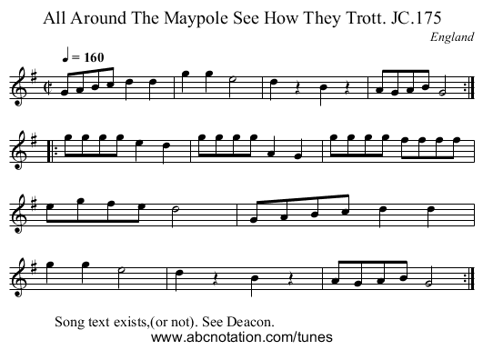 All Around The Maypole See How They Trott. JC.175 - staff notation