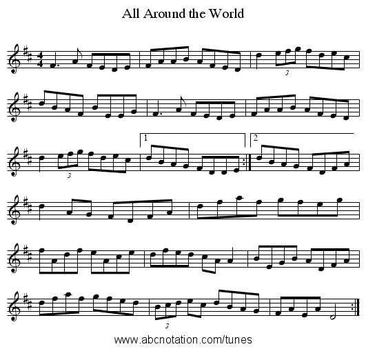 All Around the World - staff notation