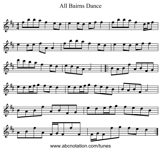 All Bairns Dance - staff notation