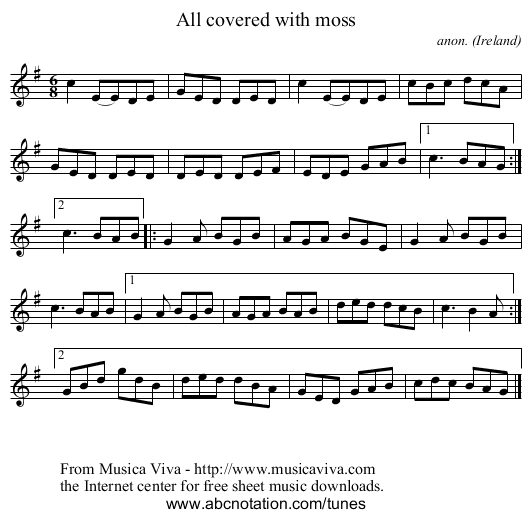 All covered with moss - staff notation
