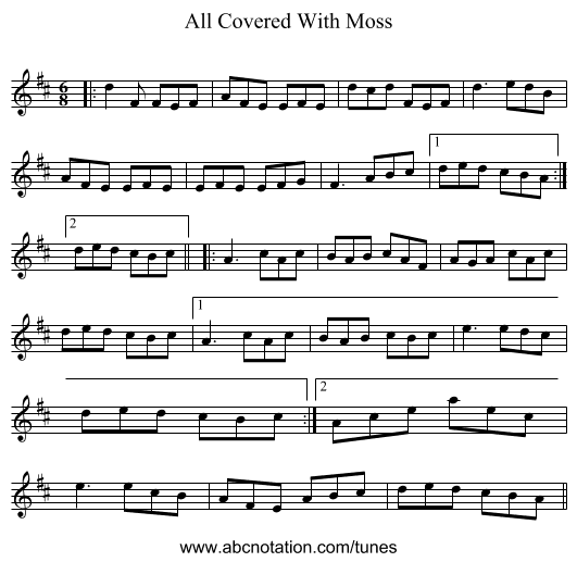 All Covered With Moss - staff notation