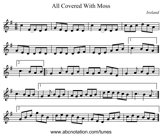All Covered With Moss - staff notation