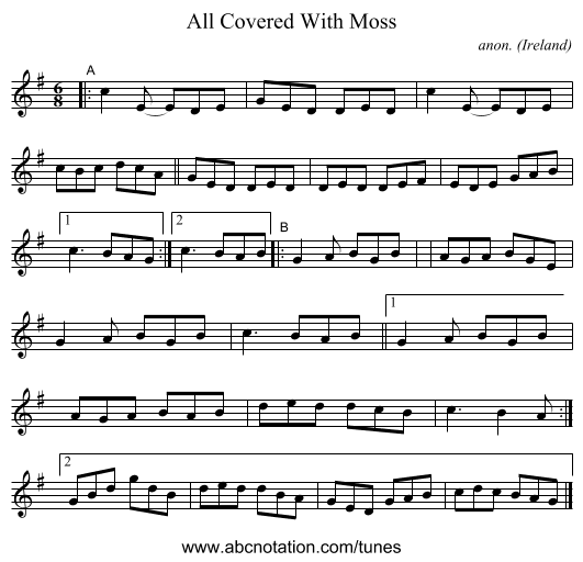 All Covered With Moss - staff notation