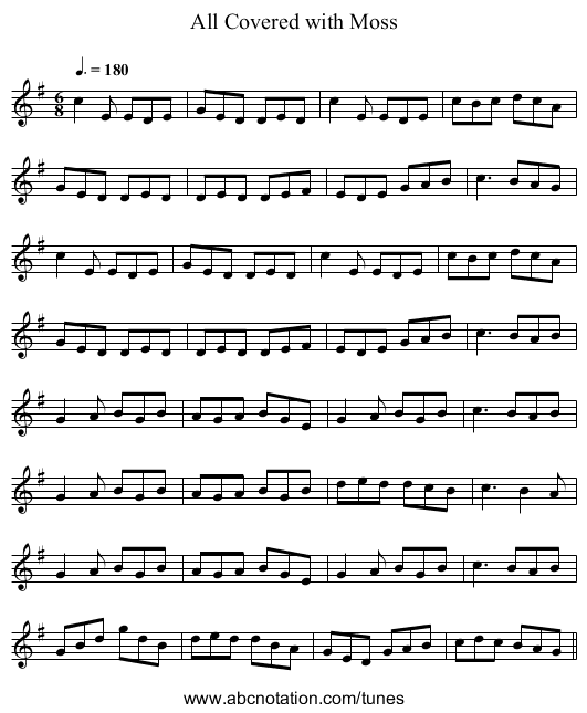 All Covered with Moss - staff notation