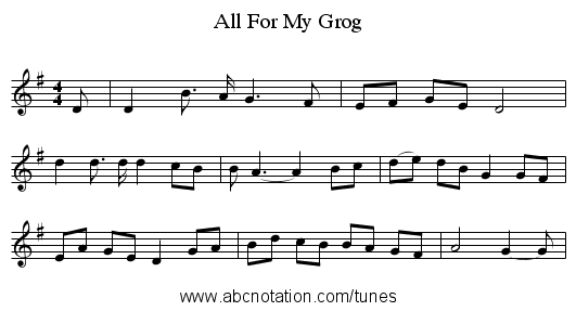 All For My Grog - staff notation