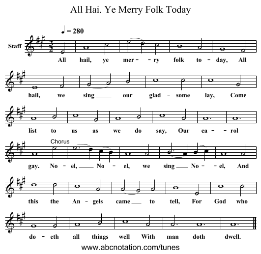 All Hai. Ye Merry Folk Today - staff notation