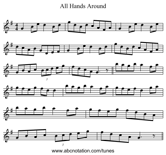 All Hands Around - staff notation