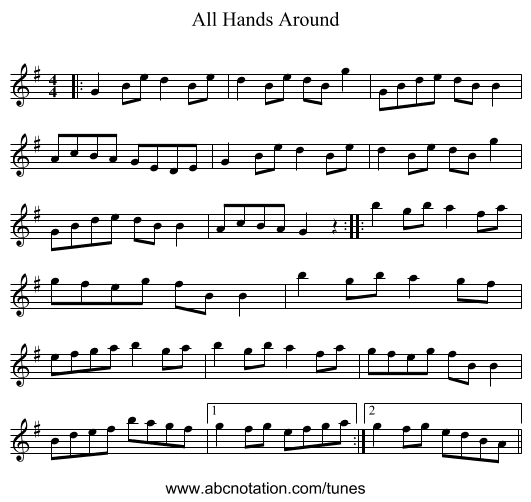 All Hands Around - staff notation