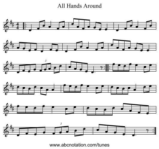 All Hands Around - staff notation