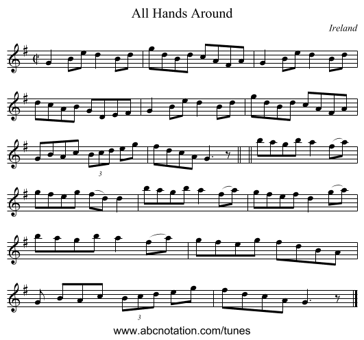 All Hands Around - staff notation