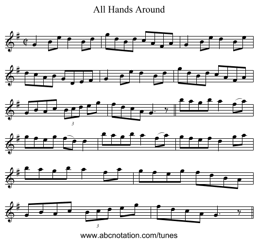 All Hands Around - staff notation