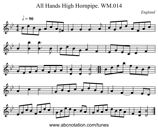 All Hands High Hornpipe. WM.014 - staff notation
