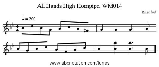 All Hands High Hornpipe. WM014 - staff notation