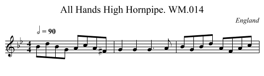 All Hands High Hornpipe. WM.014 - staff notation