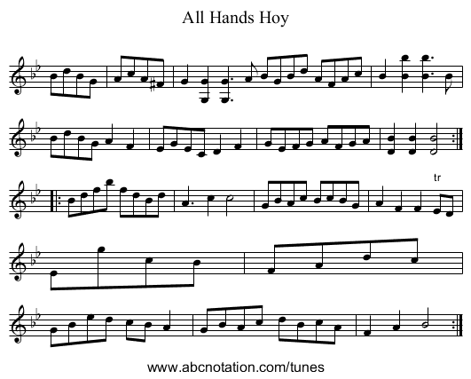 All Hands Hoy - staff notation