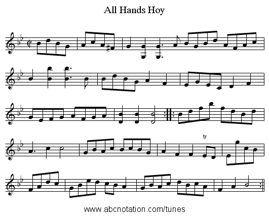 All Hands Hoy - staff notation