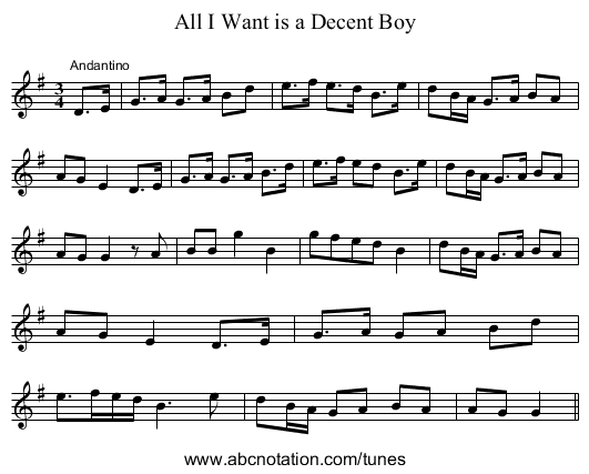 All I Want is a Decent Boy - staff notation