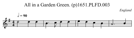 All in a Garden Green. (p)1651.PLFD.003 - staff notation