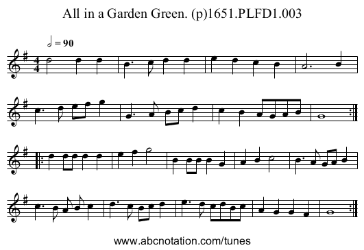 All in a Garden Green. (p)1651.PLFD1.003 - staff notation