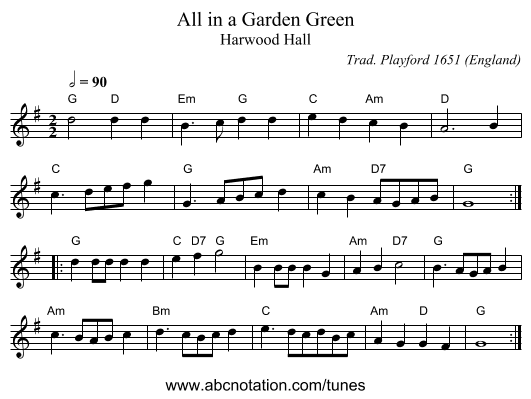 All in a Garden Green - staff notation
