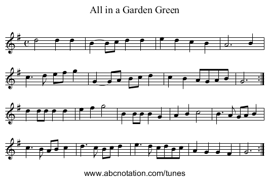 All in a Garden Green - staff notation