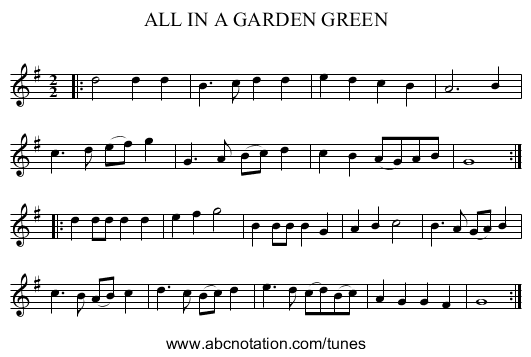 ALL IN A GARDEN GREEN - staff notation