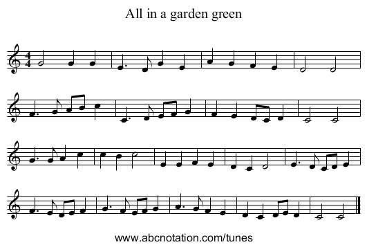 All in a garden green - staff notation