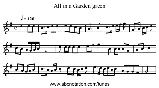 All in a Garden green - staff notation