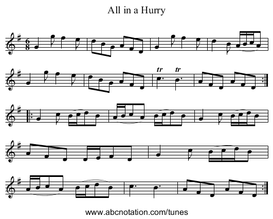 All in a Hurry - staff notation