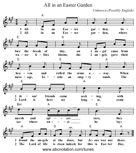 All in an Easter Garden - staff notation