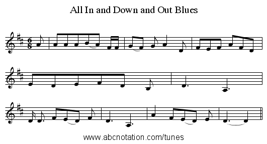 All In and Down and Out Blues - staff notation