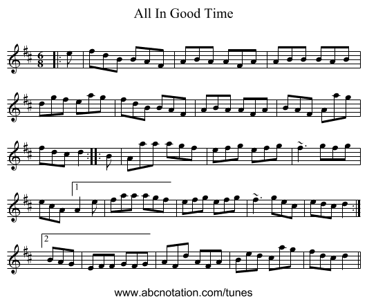 All In Good Time - staff notation