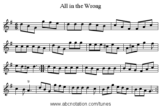All in the Wrong - staff notation