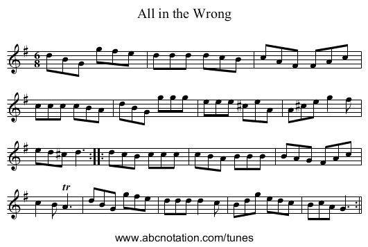 All in the Wrong - staff notation