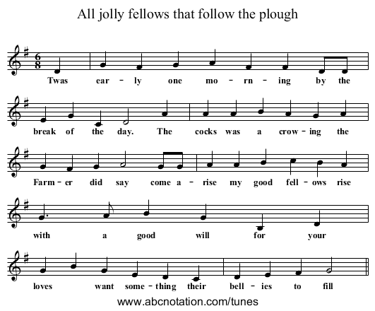 All jolly fellows that follow the plough - staff notation