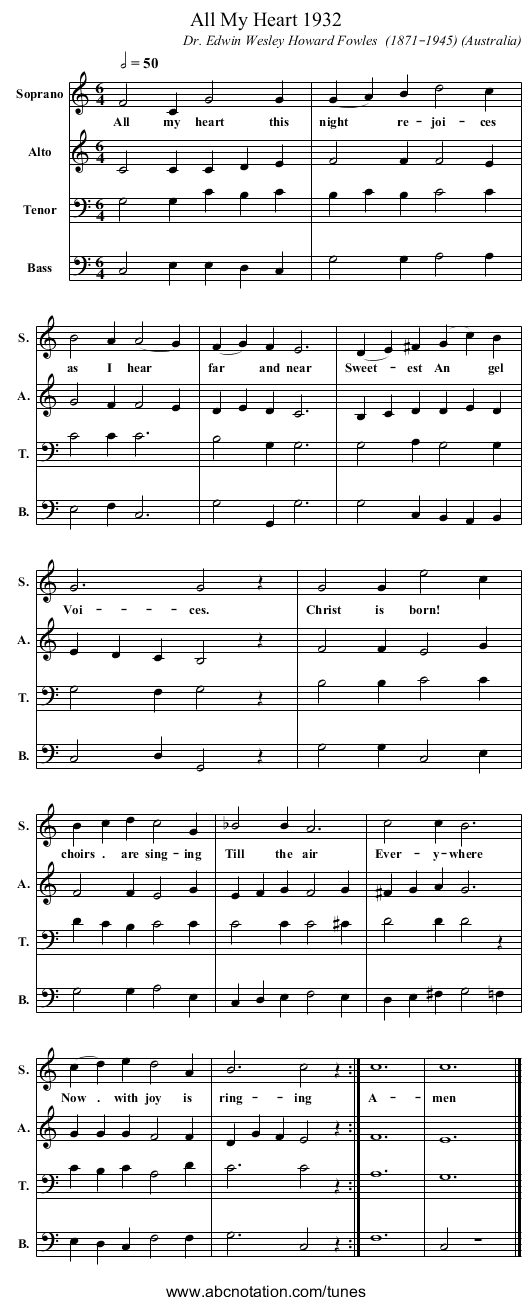 All My Heart 1932 - staff notation