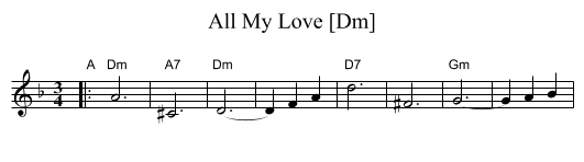 All My Love [Dm] - staff notation