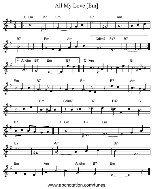 All My Love [Em] - staff notation