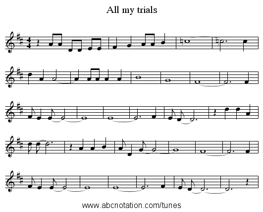 All my trials - staff notation