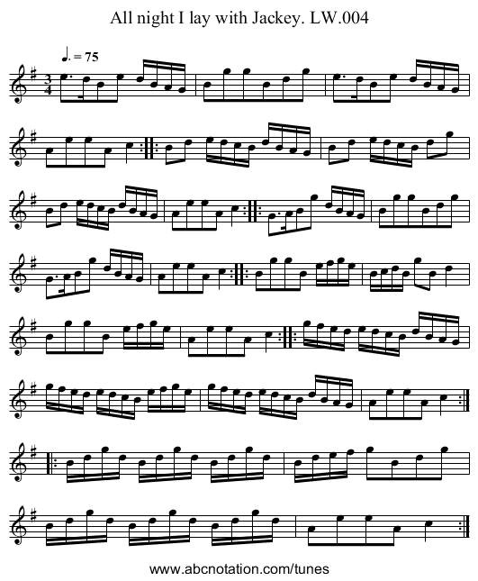 All night I lay with Jackey. LW.004 - staff notation