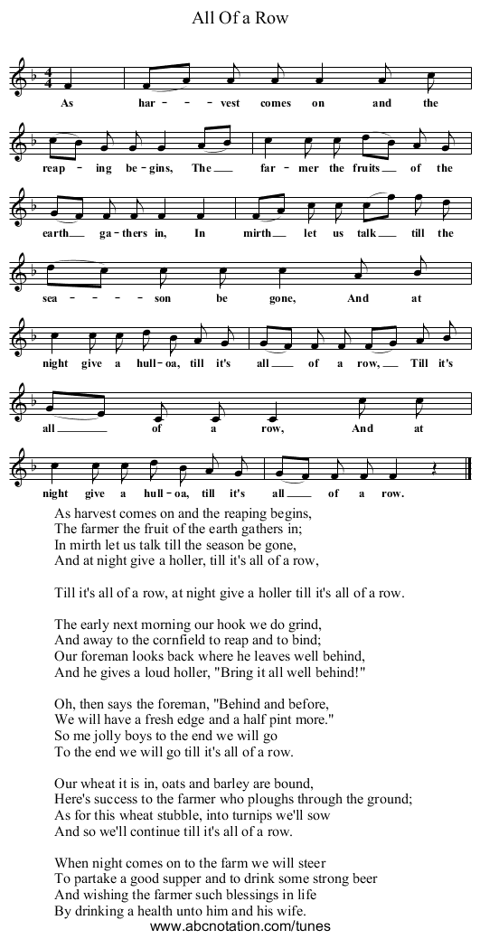 All Of a Row - staff notation