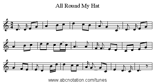 All Round My Hat - staff notation