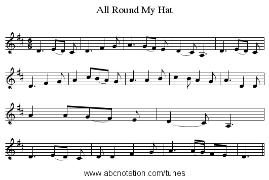 All Round My Hat - staff notation