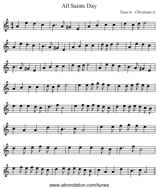 All Saints Day - staff notation